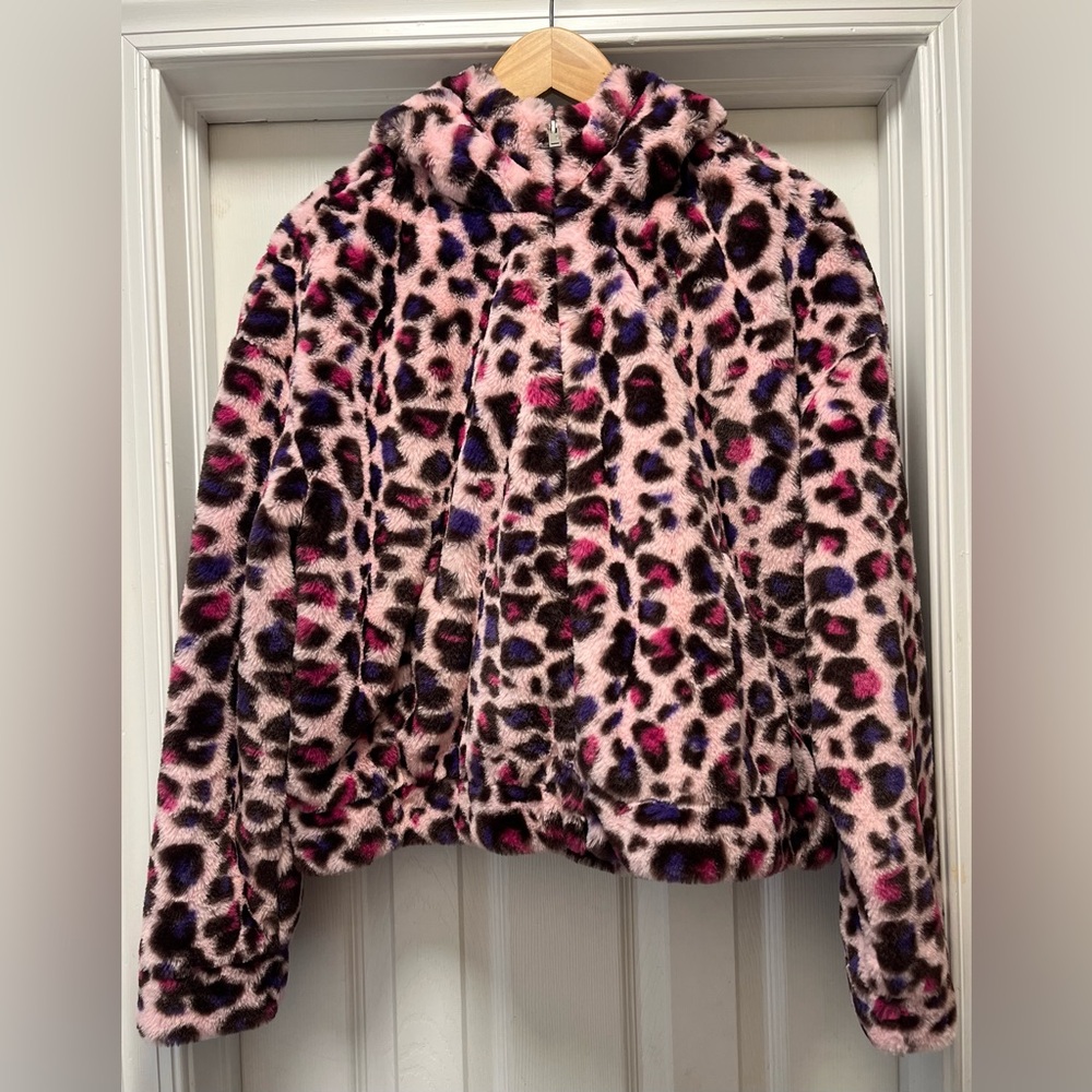 UGG Mandy Faux Fur Leopard Fairy Tale Hoodie Coat, Size M EXCELLENT CONDITION